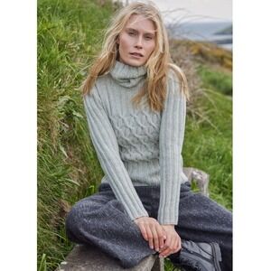 Fisherman out of Ireland Merino Cashmere Cable Knit Turtleneck Sweater Grey M